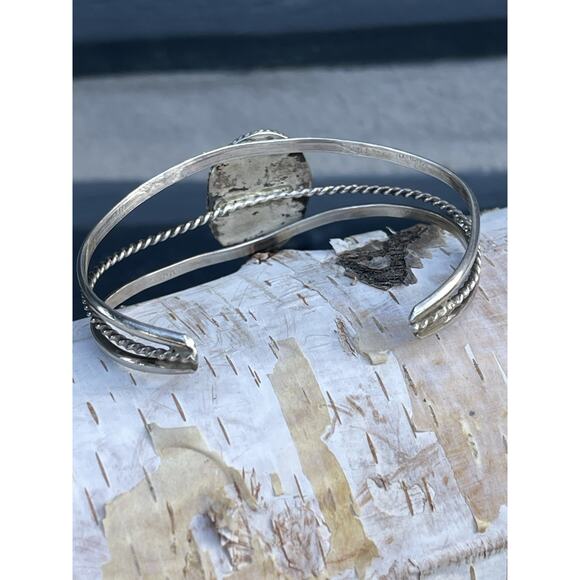 Vintage Navajo Sterling Silver Turquoise Cuff Bracelet Split Shank Stampwork 6 - Picture 5 of 8